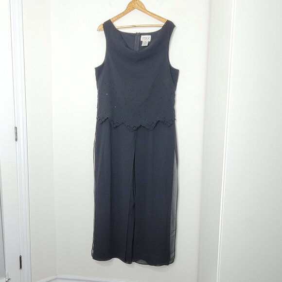 Jessica Black Evening Romper Faux Dress Sheer Back Zip Sleeveles Bead Detail 16P - Picture 1 of 12
